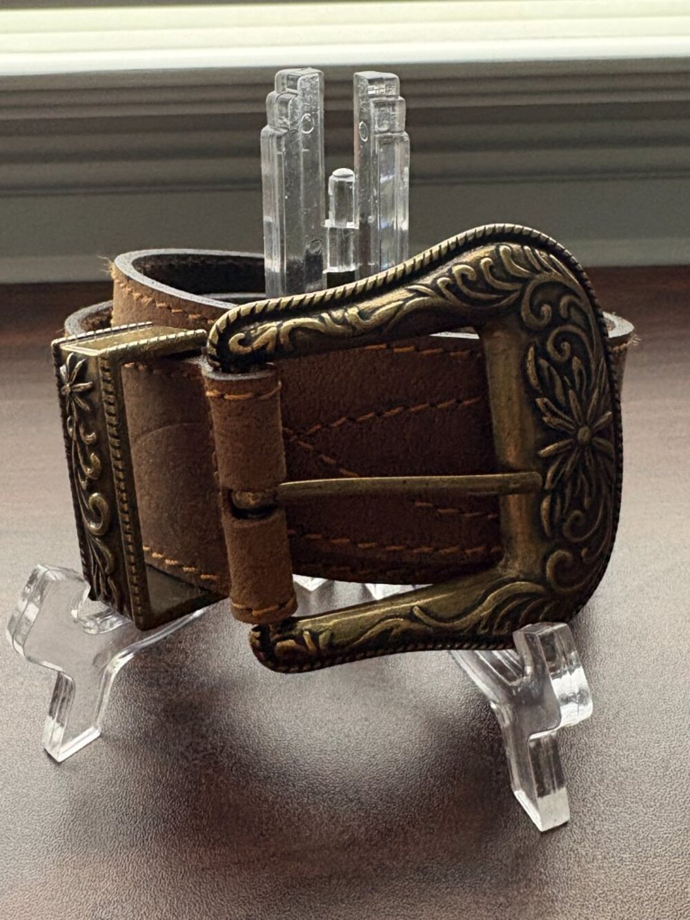 Jessica Simpson Leather Westerncore Belt Floral Buckle Boho Coastal Cowgirl XL